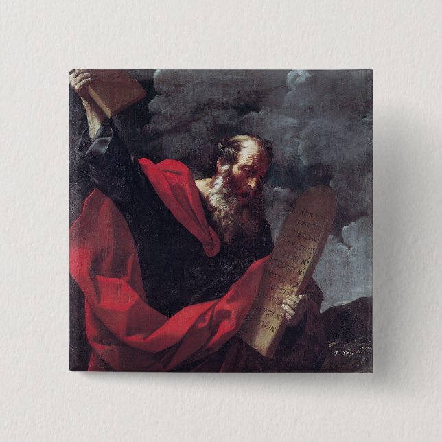 Moses with the Tablets of the Law 15 Cm Square Badge (Front)