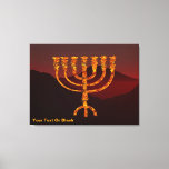Moshe's Menorah Canvas Print<br><div class="desc">A depiction of the seven-branched menorah (candelabra) made by the Israelites after the Exodus from Egypt. Add your own text. In the Torah Moshe Rabbenu is told, "You shall make a Menorah of pure gold, beaten out, shall the Menorah be made, its base, its branch, its goblets, its knobs, and...</div>