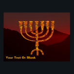 Moshe's Menorah Poster<br><div class="desc">A depiction of the seven-branched menorah (candelabra) made by the Israelites after the Exodus from Egypt. Customizie by adding your own text. In the Torah Moshe Rabbenu is told, "You shall make a Menorah of pure gold, beaten out, shall the Menorah be made, its base, its branch, its goblets, its...</div>