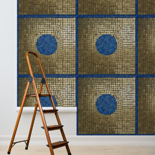 Mosiac Square Pattern Blue Gold Peel Stick Wallpaper