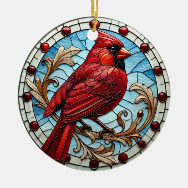 Mosiac Style Cardinal Ceramic Tree Decoration (Front)