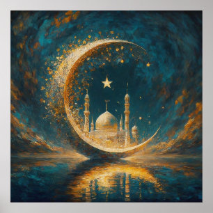 Moslem Mosque Crescent Stars Painting Poster