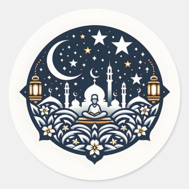 Mosque and Man in Prayer Classic Round Sticker (Front)