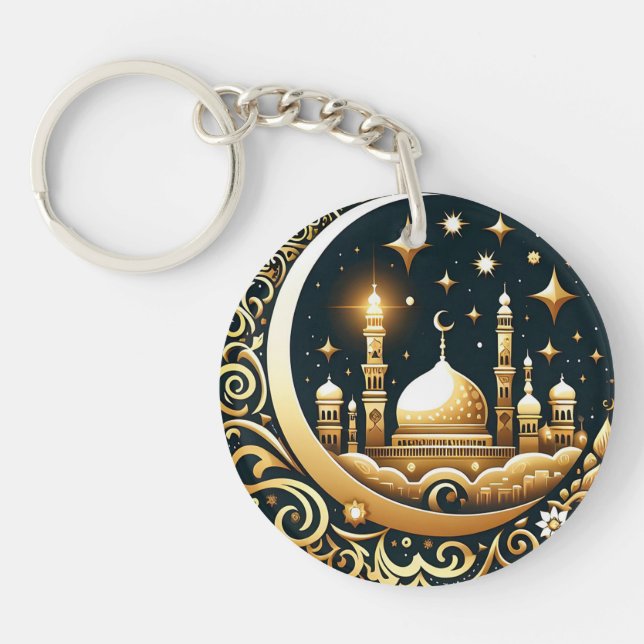 Mosque On Golden Moon Key Ring (Front)