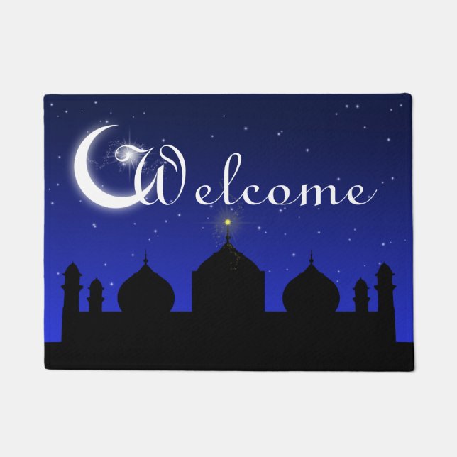 Mosque Silhouette at Night Welcome Door Mat (Front)