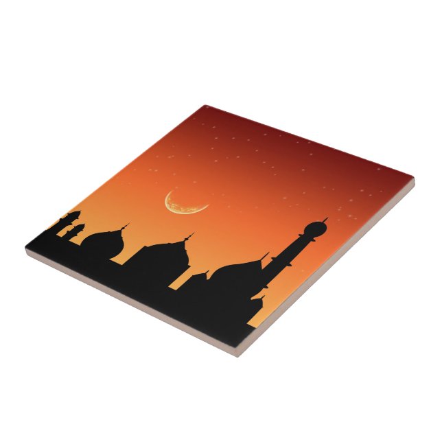 Mosque Silhouette Evening Sky - Ceramic Tile (Side)