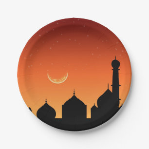 Mosque Silhouette Evening Sky - Paper Plate