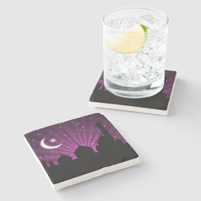 Mosque Silhouette Purple Night - Stone Coaster (Side)