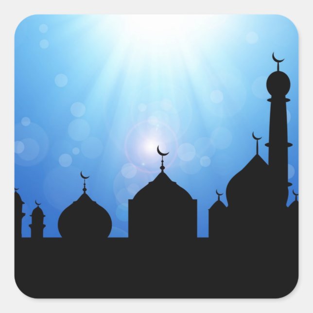 Mosque Silhouette with Sunburst - Sticker (Front)