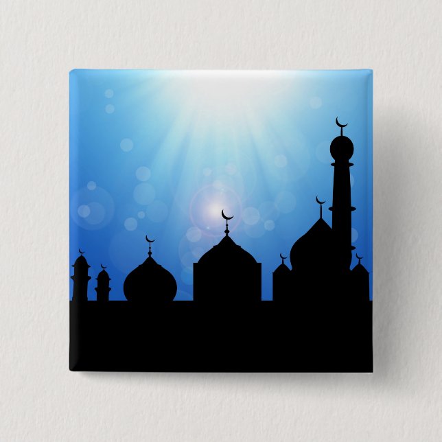 Mosque Silhouette with Sunrays - Button (Front)