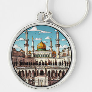 Mosque with Domes and Minarets in Daylight Key Ring