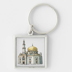 Mosque with gold onion dome and minaret key ring