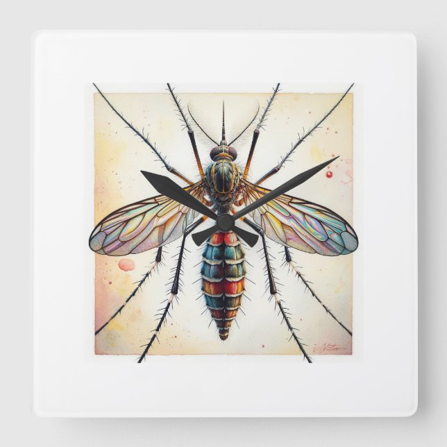Mosquito dorsal view painting 030624IREF117 - Wate Square Wall Clock (Front)