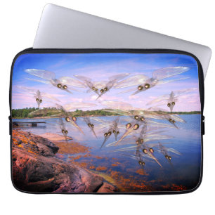 Mosquito swarm, scandinavia fjord, laptop sleeve