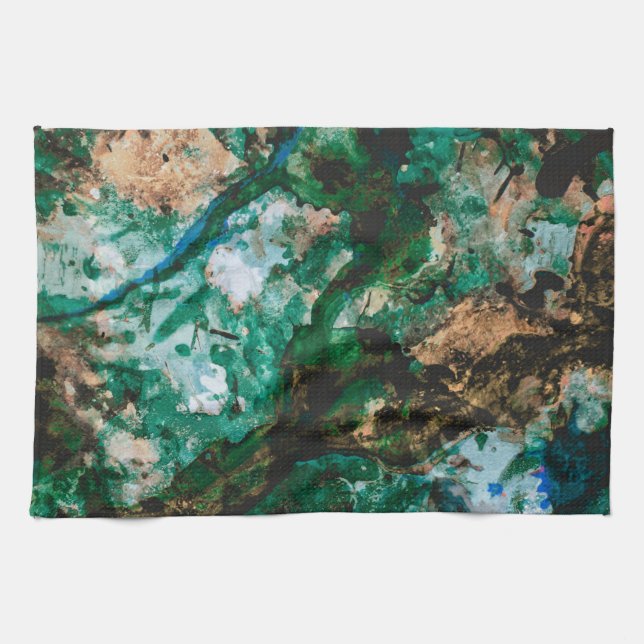 Moss Agate Green Crystal Geode Abstract Tea Towel (Horizontal)