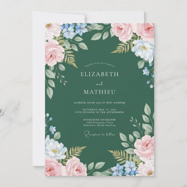 Moss Blush Painted Vine Wedding Invitation (Front)