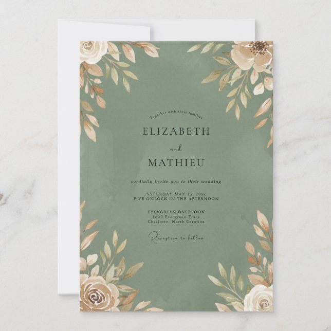 Moss Champagne Foliage Wedding Invitation (Front)