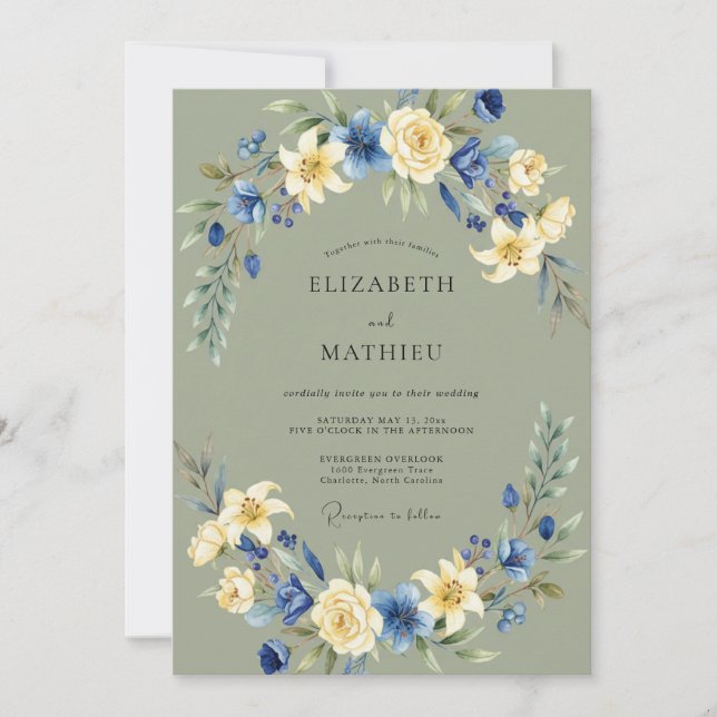 Moss Cornflower Petal Wedding Invitation (Front)