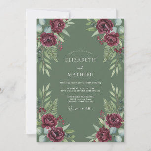 Moss Crimson Fern Wedding Invitation