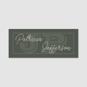 Moss Dark Green Monogrammed: Beautiful Handwritten Name Tag
