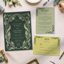 Moss Dark Green Sage Art Nouveau Elegant Wedding