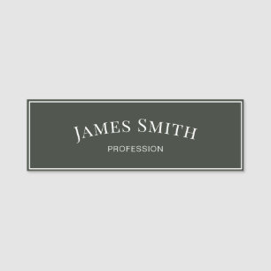 Moss Dark Green & White Border: Elegant Minimalist Name Tag