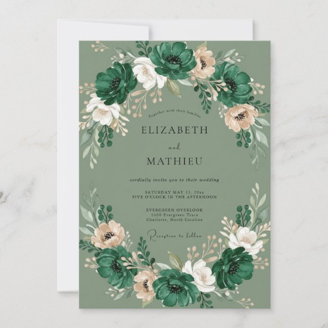 Moss Emerald Painted Wedding Invitation (Front)