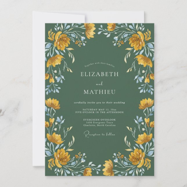 Moss Gold Ranunculus Wedding Invitation (Front)