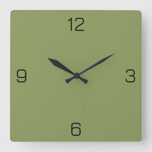 Moss Green 8A9A5B Colour - With Option to Add Name Square Wall Clock