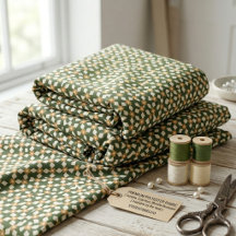 Moss Green Abstract Floral Grid Polyester Fabric