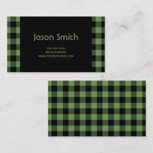 Moss Green and Black Buffalo Plaid Business Card