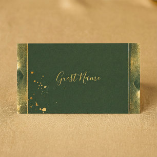 Moss green and gold guest name place card