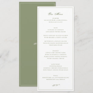 Moss Green Back Formal Wedding Menu