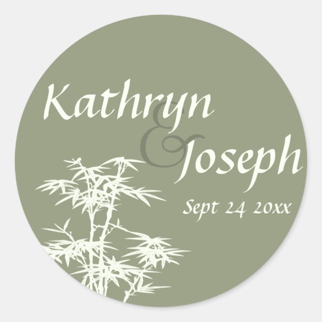 Moss green bamboo custom wedding favour label (Front)