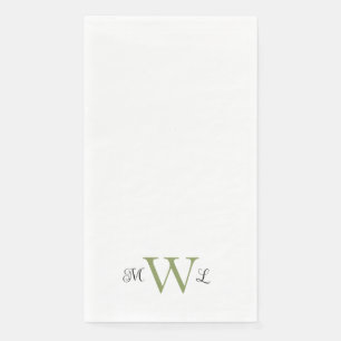 Moss Green & Black Monogram White Elegant Wedding Napkin