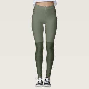 Moss Green Block Leggings with Textured Legs