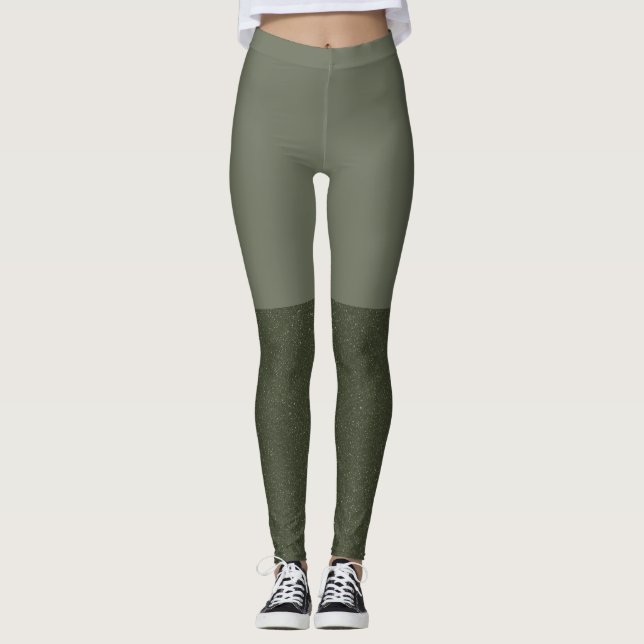 Moss Green Block Leggings with Textured Legs (Front)