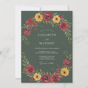 Moss Green Bold Autumnal Wedding Invitation