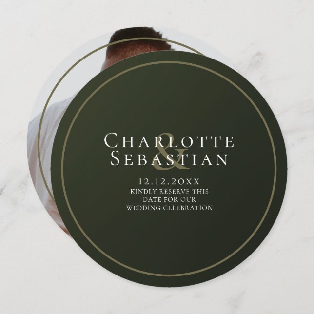 Moss Green Botanical Fan Elegant Wedding Save The Date (Front/Back)