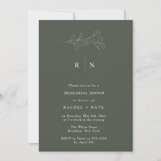 Moss Green Botanical Rehearsal Dinner Invitation (Front)