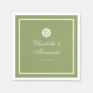 Moss Green Calligraphy Wedding Napkin