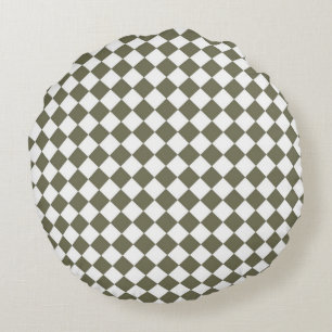 Moss Green Checkerboard pattern Round Cushion