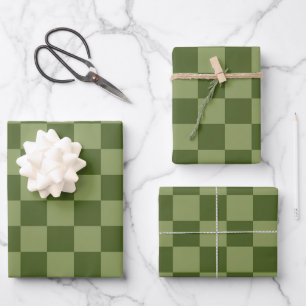 Moss Green Checkerboard Wrapping Paper Sheet
