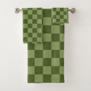 Moss Green Chequerboard Bath Towel Set