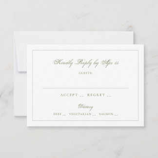Moss Green Classic Calligraphy Wedding RSVP Card