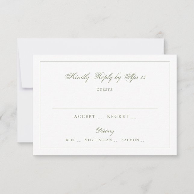 Moss Green Classic Calligraphy Wedding RSVP Card (Front)