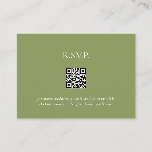 Moss Green Contemporary QR Code Wedding RSVP II Enclosure Card (Front)