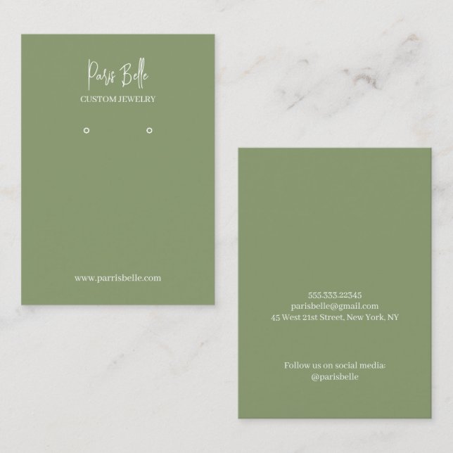 Moss Green Custom Jewellery Earrings Display Card (Front/Back)