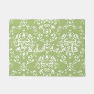 Moss Green Damask Doormat