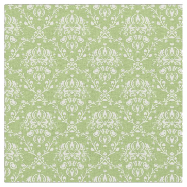 Moss Green Damask Fabric (Close Up)